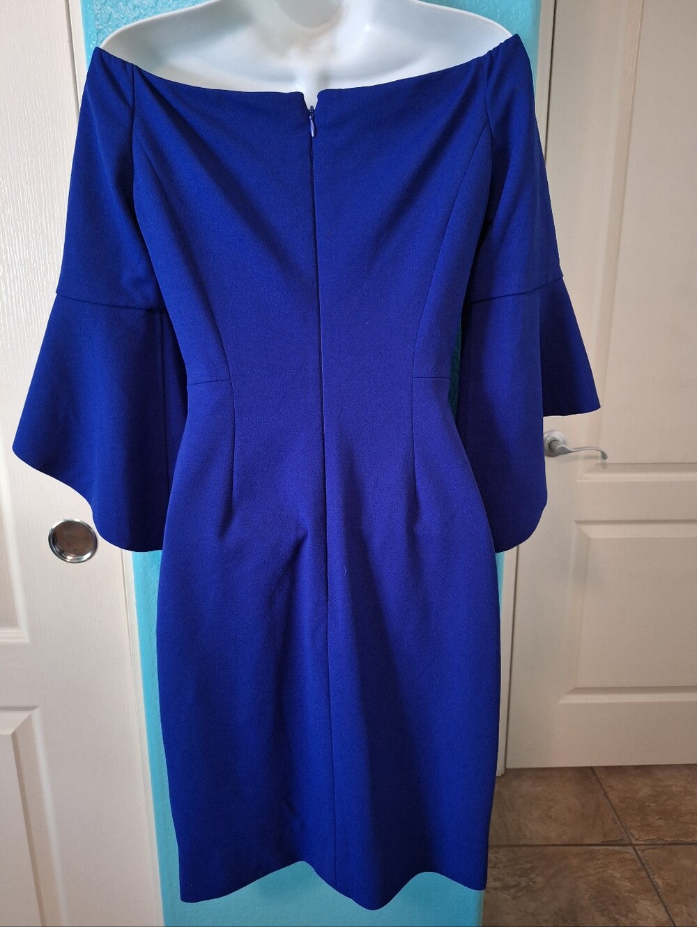 ANTONIO MELANI Cobalt Off-Shoulder Midi Dress with Bell Sleeves Sz 0 - Picture 4 of 9
